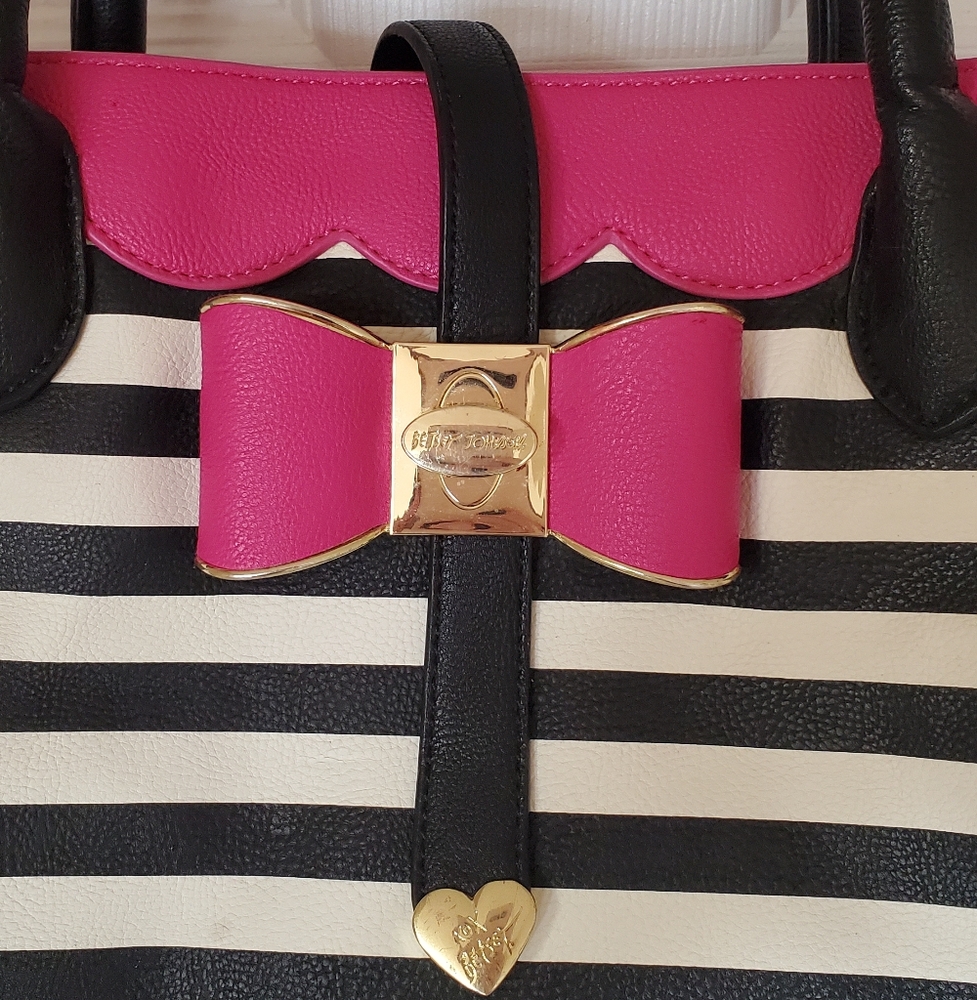 Betsey Johnson Pink and Black Striped Tote